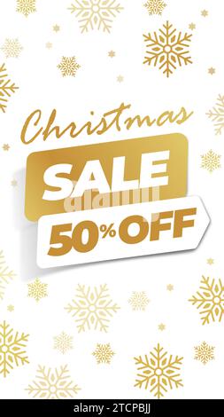 Christmas sale vector poster or banner in vertical format with discount text and snow. Winter elements. Shopping promotion template. Editable vector Stock Vector