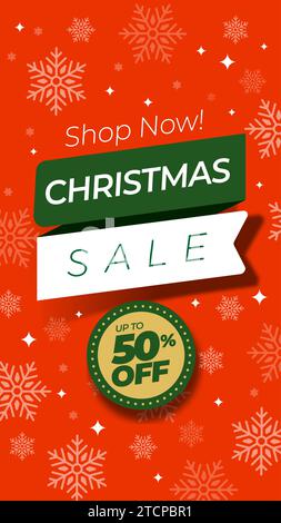 Christmas sale vector poster or banner in vertical format with discount text and snow. Winter elements. Shopping promotion template. Editable vector Stock Vector