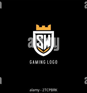 Initial SW logo with shield, esport gaming logo monogram style vector graphic Stock Vector