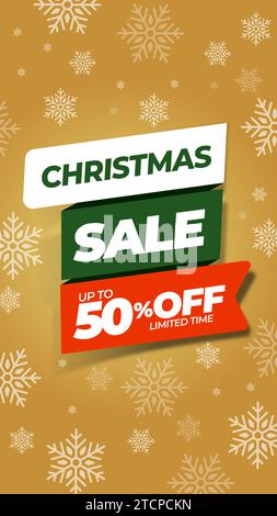 Christmas sale vector poster or banner in vertical format with discount text and snow. Winter elements. Shopping promotion template. Editable vector Stock Vector