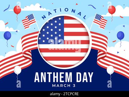 National Anthem Day Vector Illustration on March 3 with United States of America Flag in National Holiday Flat Cartoon Background Design Stock Vector