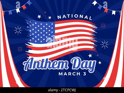 National Anthem Day Vector Illustration on March 3 with United States of America Flag in National Holiday Flat Cartoon Background Design Stock Vector