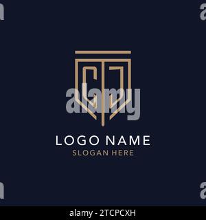 CJ initial logo monogram with simple luxury shield icon design inspiration Stock Vector