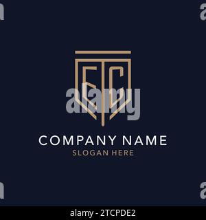 EC initial logo monogram with simple luxury shield icon design inspiration Stock Vector