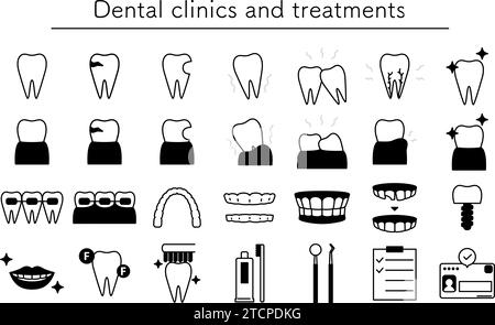 Icon set for dental clinics and dental care, Vector Illustration Stock ...