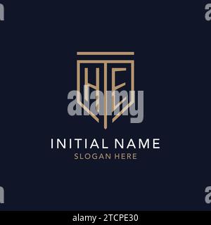 HE initial logo monogram with simple luxury shield icon design inspiration Stock Vector
