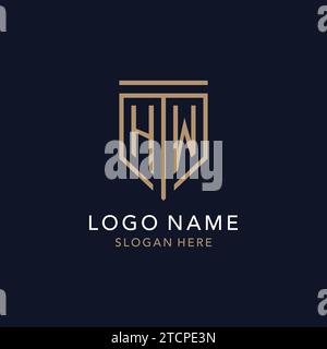 HW initial logo monogram with simple luxury shield icon design inspiration Stock Vector