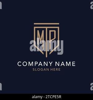 MP initial logo monogram with simple luxury shield icon design inspiration Stock Vector