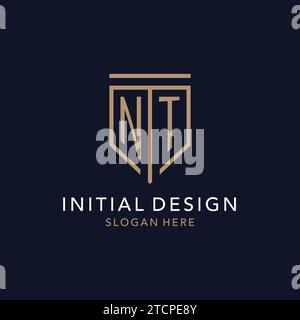 NT initial logo monogram with simple luxury shield icon design inspiration Stock Vector