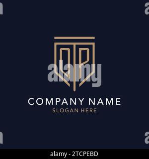 OP initial logo monogram with simple luxury shield icon design inspiration Stock Vector