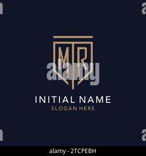 MR initial logo monogram with simple luxury shield icon design inspiration Stock Vector