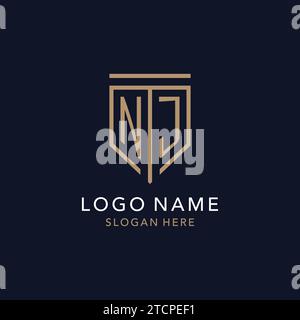 NJ initial logo monogram with simple luxury shield icon design inspiration Stock Vector