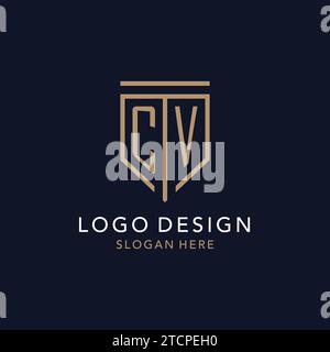 CV initial logo monogram with simple luxury shield icon design inspiration Stock Vector