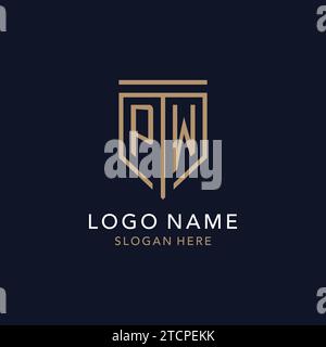 PW initial logo monogram with simple luxury shield icon design inspiration Stock Vector