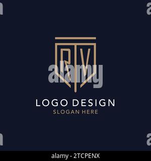 RV initial logo monogram with simple luxury shield icon design inspiration Stock Vector