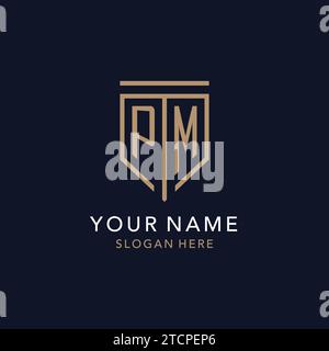 PM initial logo monogram with simple luxury shield icon design inspiration Stock Vector