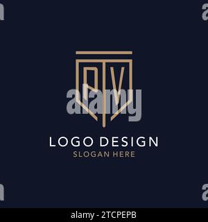 PV initial logo monogram with simple luxury shield icon design inspiration Stock Vector