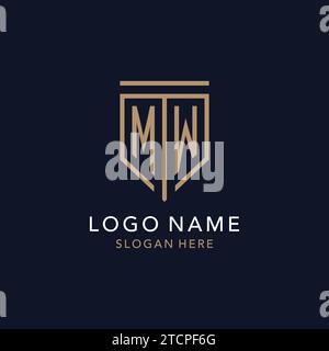 MW initial logo monogram with simple luxury shield icon design inspiration Stock Vector