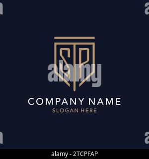 SP initial logo monogram with simple luxury shield icon design inspiration Stock Vector