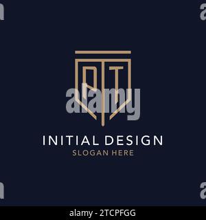 PT initial logo monogram with simple luxury shield icon design inspiration Stock Vector