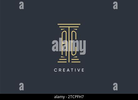 AC initial monogram with pillar shape logo design inspiration Stock Vector