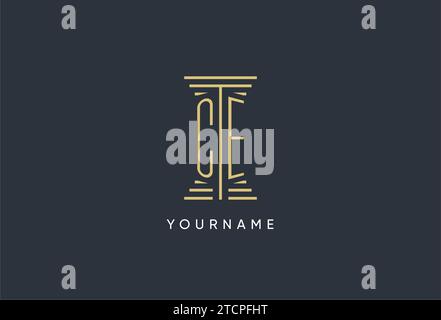 CE initial monogram with pillar shape logo design inspiration Stock Vector