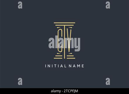 CV initial monogram with pillar shape logo design inspiration Stock Vector