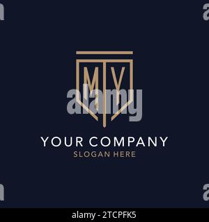 MY initial logo monogram with simple luxury shield icon design inspiration Stock Vector