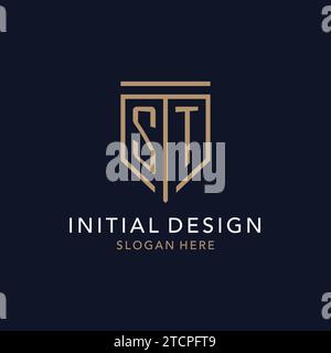 ST initial logo monogram with simple luxury shield icon design inspiration Stock Vector