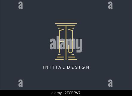 FJ initial monogram with pillar shape logo design inspiration Stock Vector