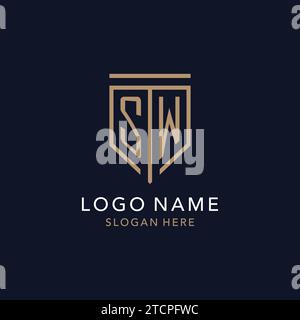 SW initial logo monogram with simple luxury shield icon design inspiration Stock Vector