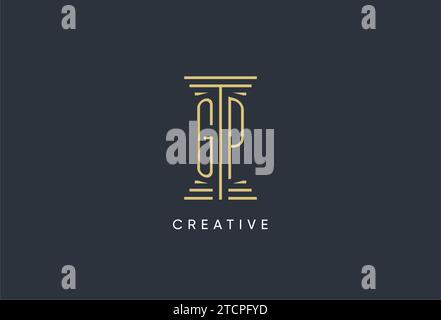 GP initial monogram with pillar shape logo design inspiration Stock Vector