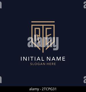 RE initial logo monogram with simple luxury shield icon design inspiration Stock Vector