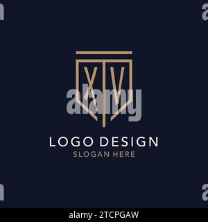 XV initial logo monogram with simple luxury shield icon design inspiration Stock Vector