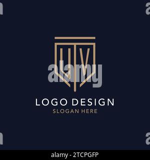 UV initial logo monogram with simple luxury shield icon design inspiration Stock Vector