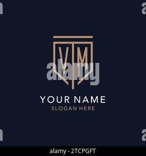 VM initial logo monogram with simple luxury shield icon design inspiration Stock Vector