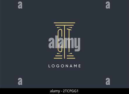 CT initial monogram with pillar shape logo design inspiration Stock Vector