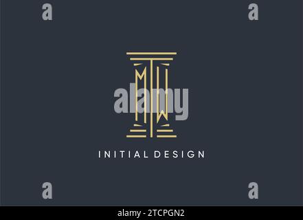 MW initial monogram with pillar shape logo design inspiration Stock Vector