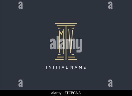 MV initial monogram with pillar shape logo design inspiration Stock Vector