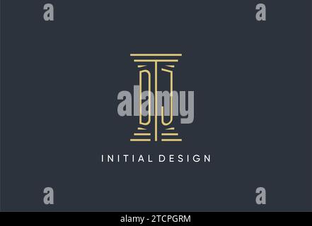 DJ initial monogram with pillar shape logo design inspiration Stock Vector
