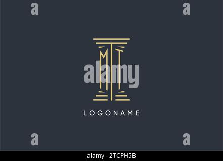 MT initial monogram with pillar shape logo design inspiration Stock Vector