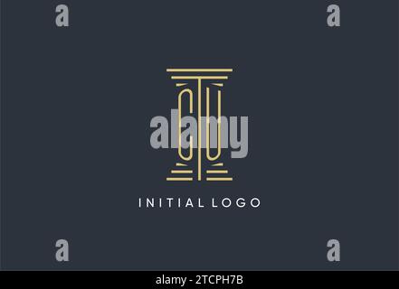 CU initial monogram with pillar shape logo design inspiration Stock Vector