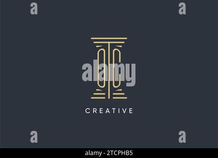 OC initial monogram with pillar shape logo design inspiration Stock Vector