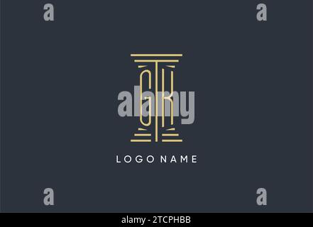 GK initial monogram with pillar shape logo design inspiration Stock Vector