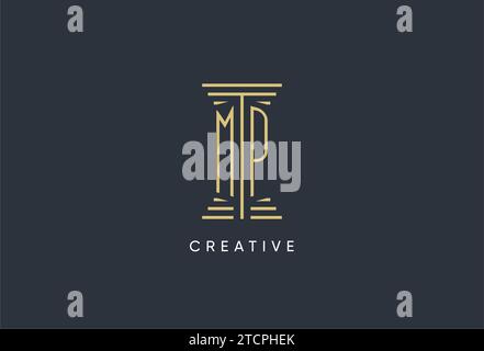 MP initial monogram with pillar shape logo design inspiration Stock Vector