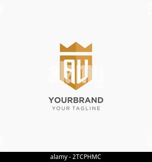 Monogram AU logo with geometric shield and crown, luxury elegant initial logo design vector graphic Stock Vector