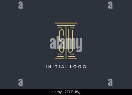 SU initial monogram with pillar shape logo design inspiration Stock Vector