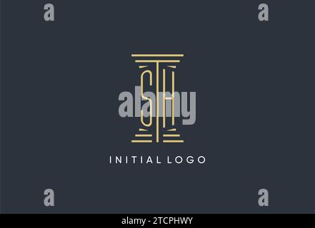 SH monogram logo with pillar shape icon, luxury and elegant design logo ...