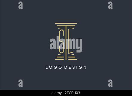 SL initial monogram with pillar shape logo design inspiration Stock Vector