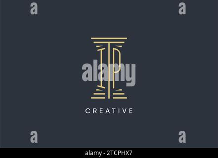 IP initial monogram with pillar shape logo design inspiration Stock Vector